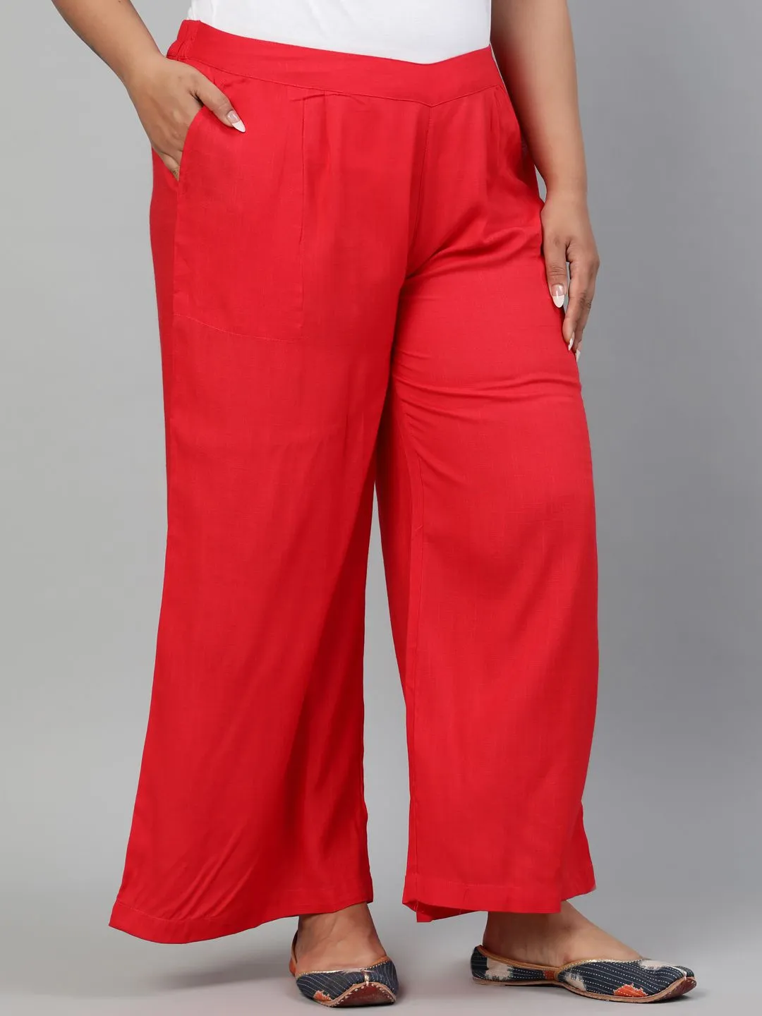 Red Solid Rayon Palazzo