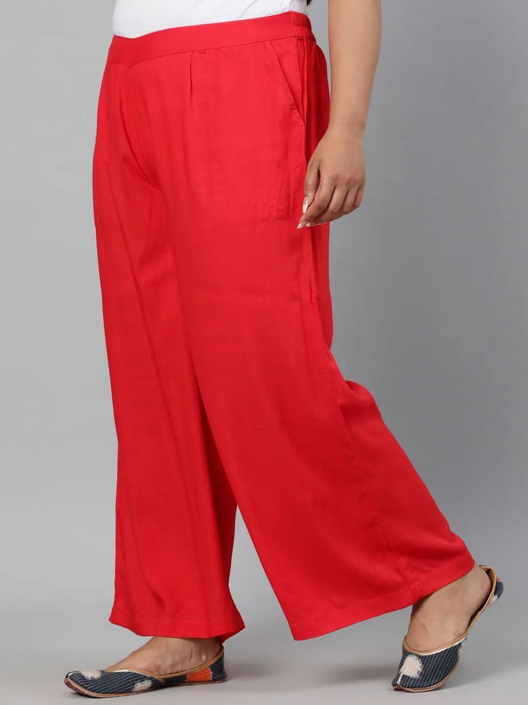 Red Solid Rayon Palazzo