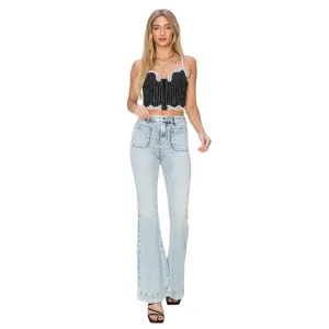 Risen High Rise Front Patch Pocket Flare Jeans