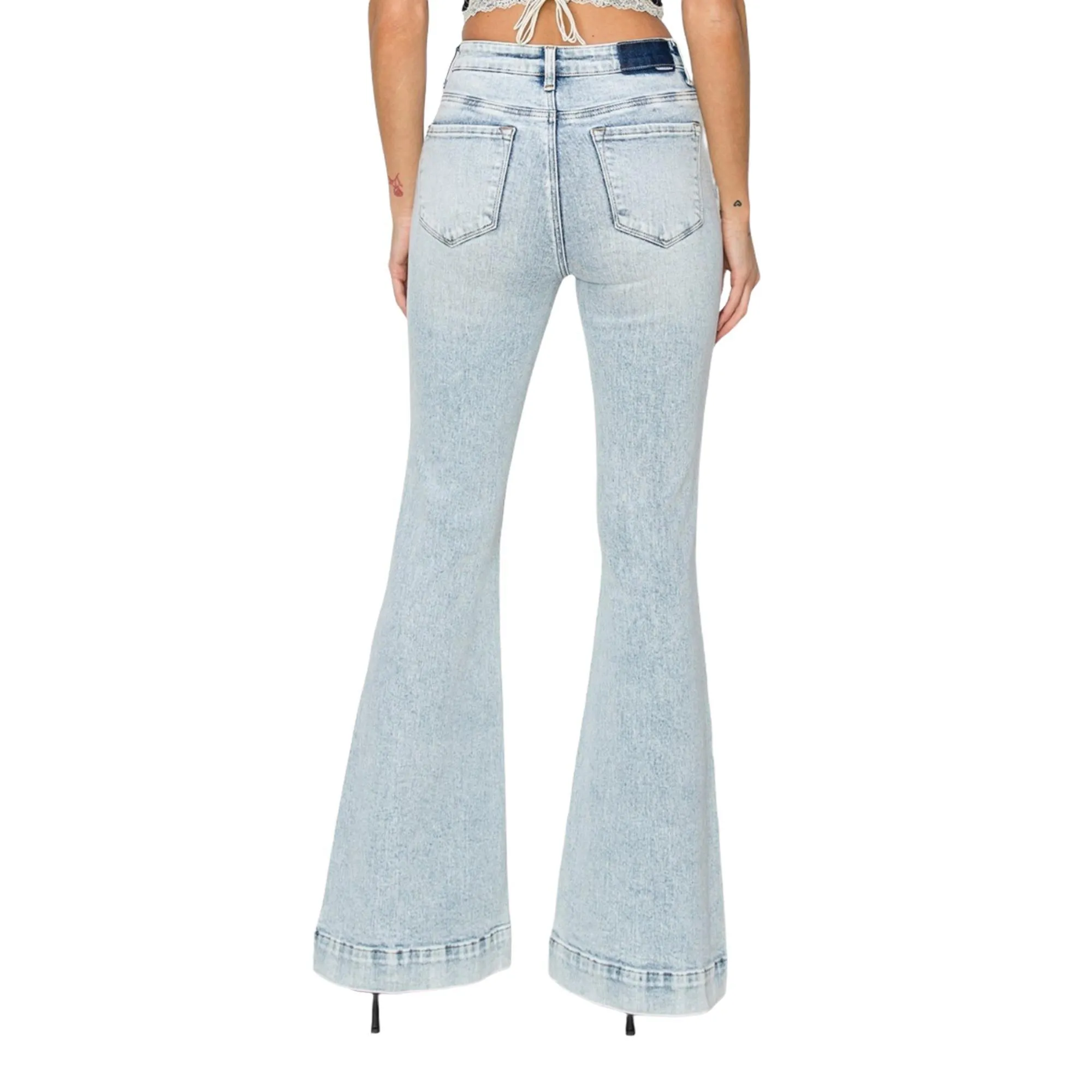 Risen High Rise Front Patch Pocket Flare Jeans