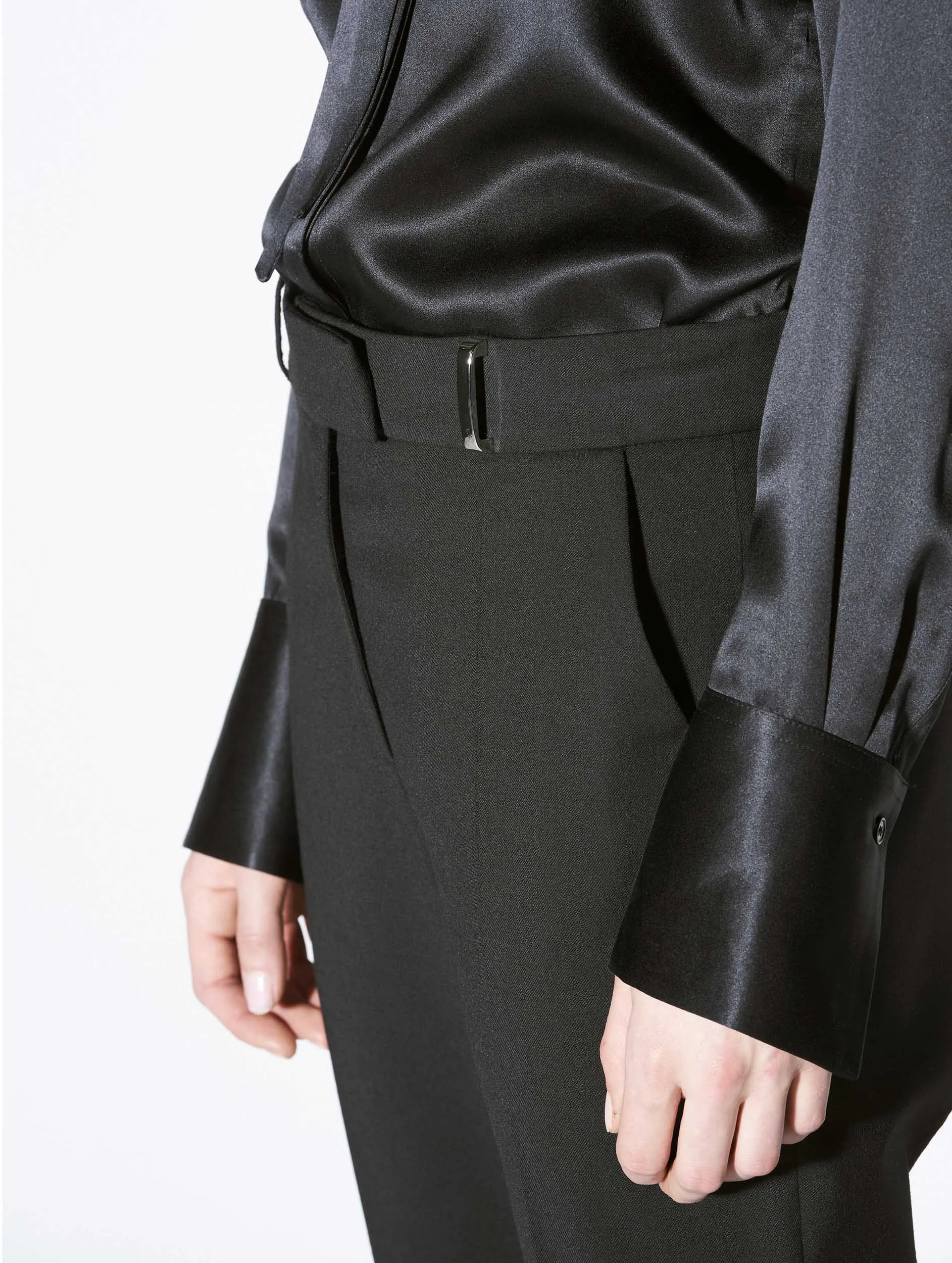 Roxy black wool gabardine suit trousers