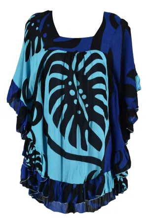 Ruffle Cover Up - Bold Monstera - Black and Blue