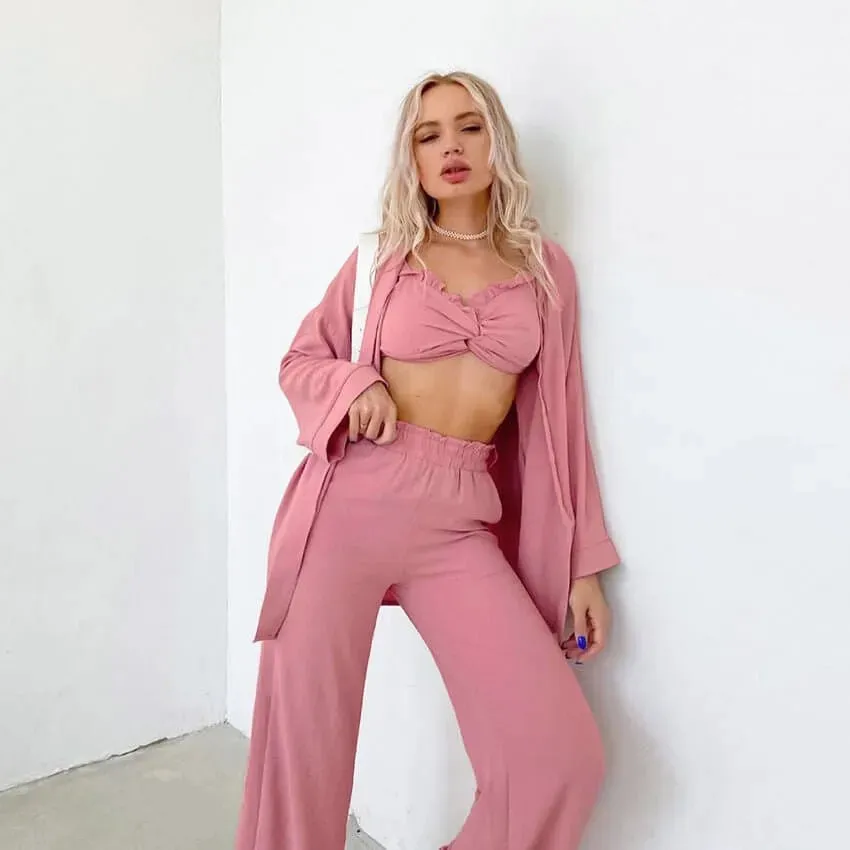 Ruffled Wrapped Three Piece Lounge Set
