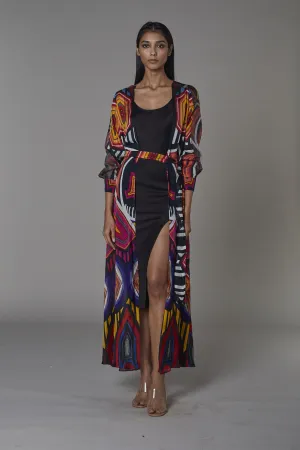 Saaksha & KinniÂ    I   Grey cutout drill jacket  Solid non print black slip dress Coat - Drill  Slip dress - Satin Coat - Grey / Black  Dress - Black SS22034  SS22099
