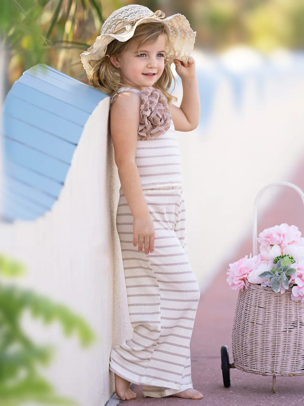 Sandy Stroll Striped One-Shoulder Top and Palazzo Pants Set