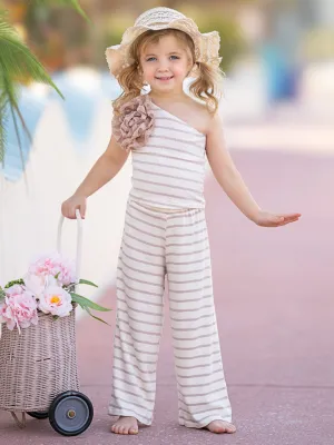 Sandy Stroll Striped One-Shoulder Top and Palazzo Pants Set