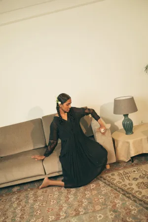 Sarang Kaur Eaton Center Black Kaftaan Set Kurta Chanderi silk Pants Cotton silk Ektaar SK01288