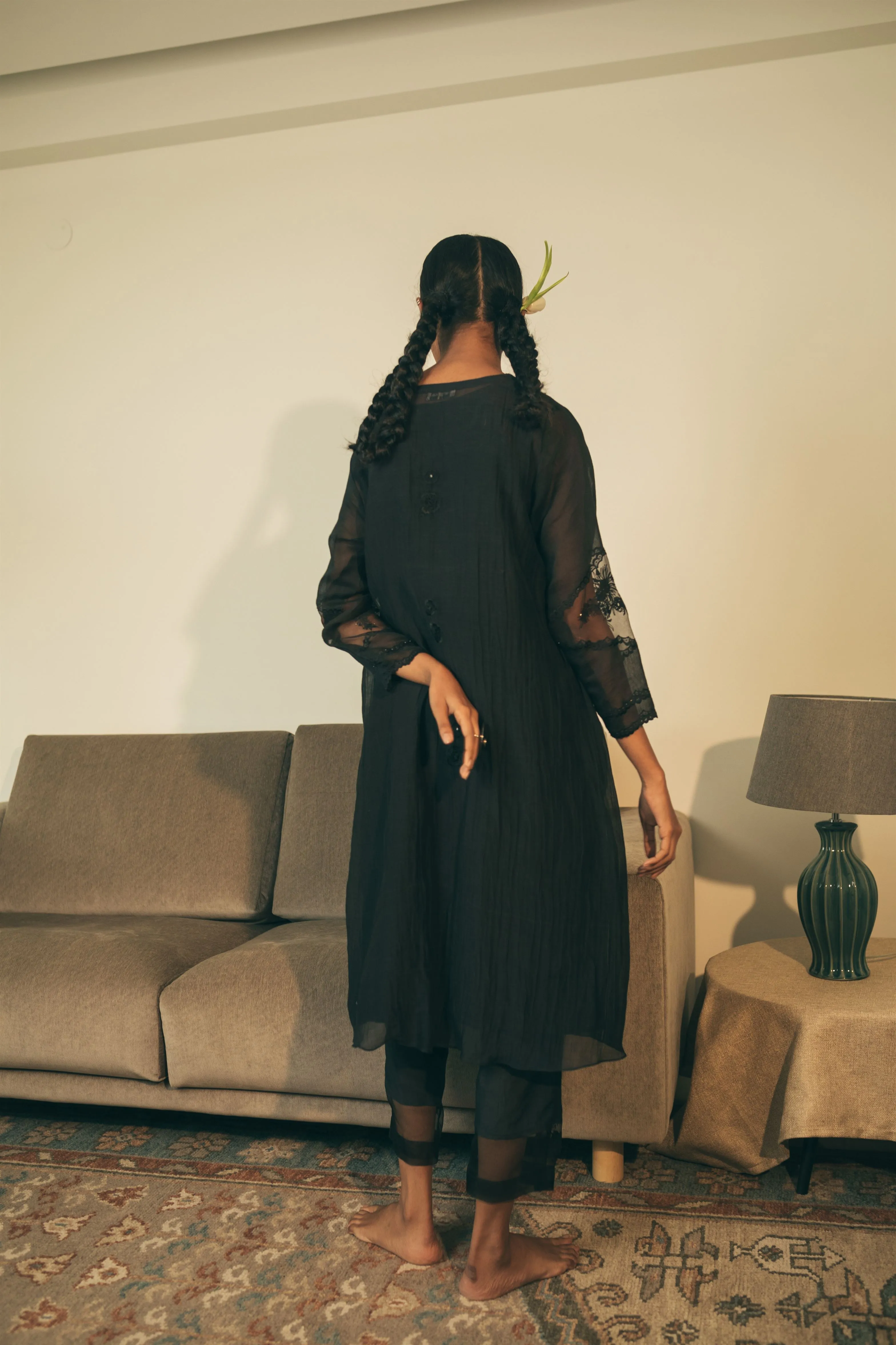 Sarang Kaur Eaton Center Black Kaftaan Set Kurta Chanderi silk Pants Cotton silk Ektaar SK01288