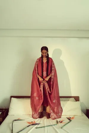 Sarang Kaur Lytton Park Watermelon Jaipuri Dupatta Chanderi silk Chandni SK01313