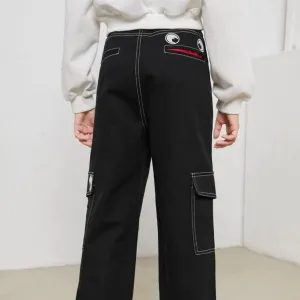 SHEIN x googly eye cru girls contrast stitch patched detail cargo pants