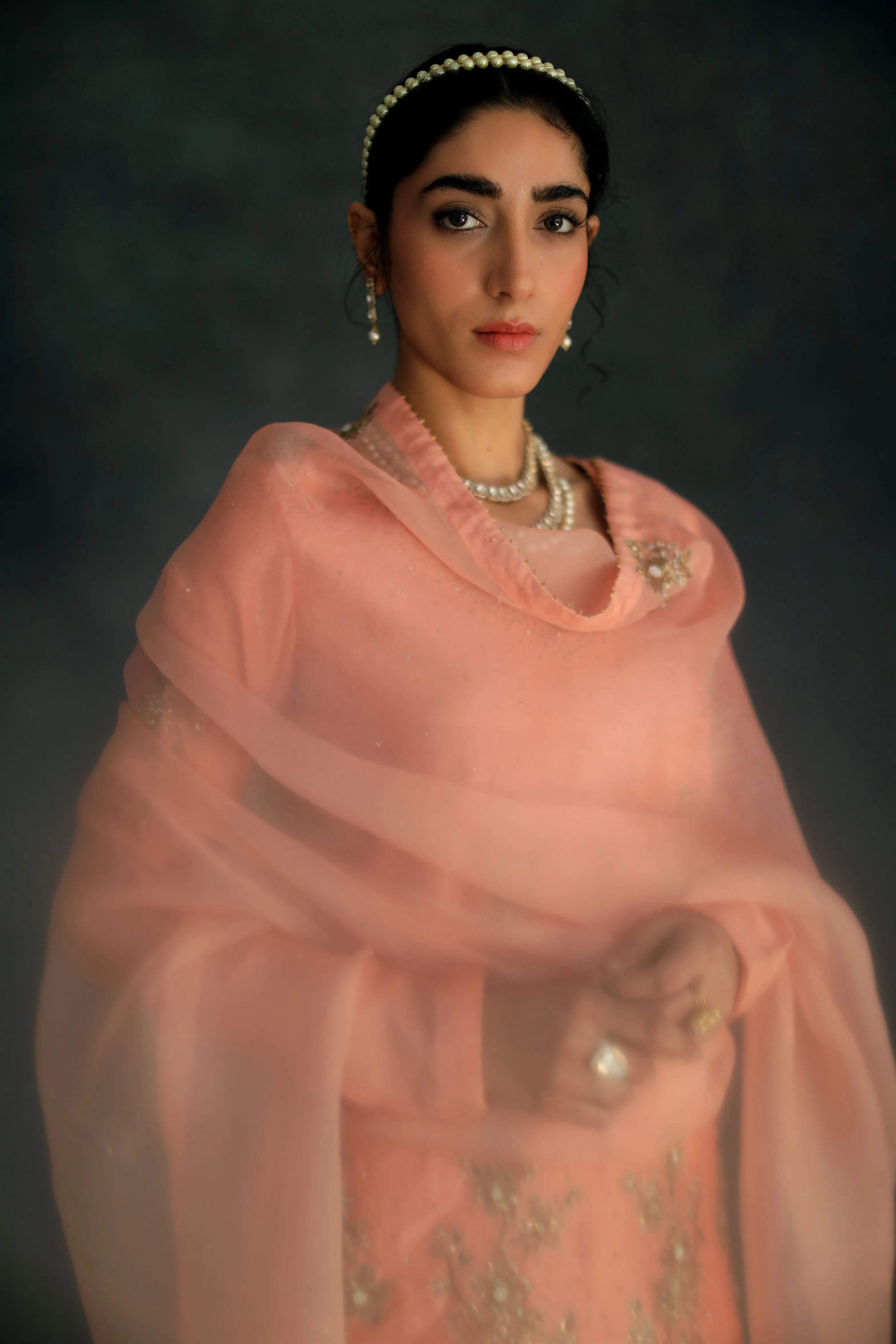 Shikha Mehta Ariana Salmon Amairah Sharara Set Silk Chanderi Silk Organza Pink Hana Ss21F-As