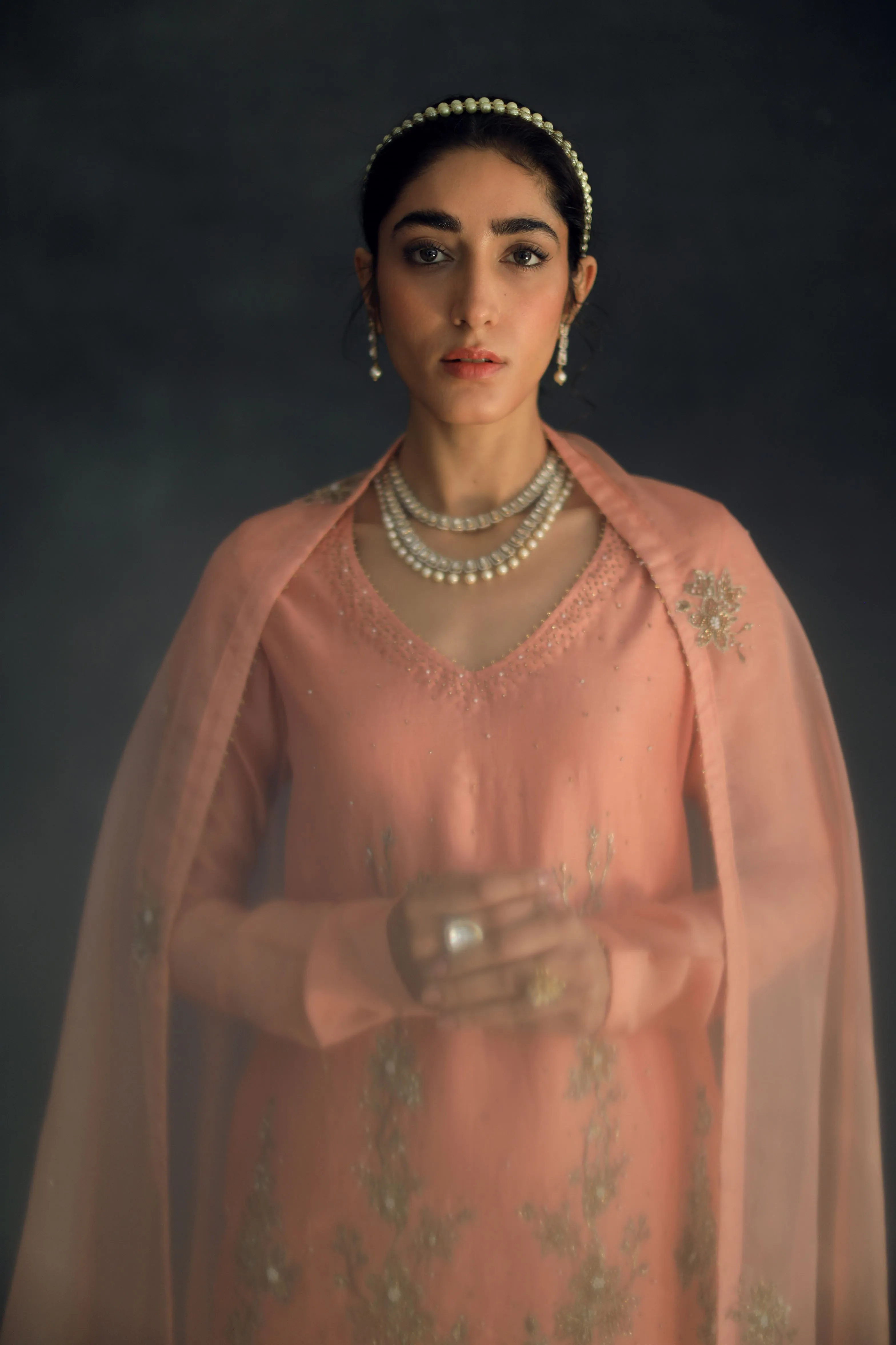Shikha Mehta Ariana Salmon Amairah Sharara Set Silk Chanderi Silk Organza Pink Hana Ss21F-As