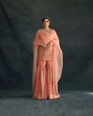 Shikha Mehta Ariana Salmon Amairah Sharara Set Silk Chanderi Silk Organza Pink Hana Ss21F-As
