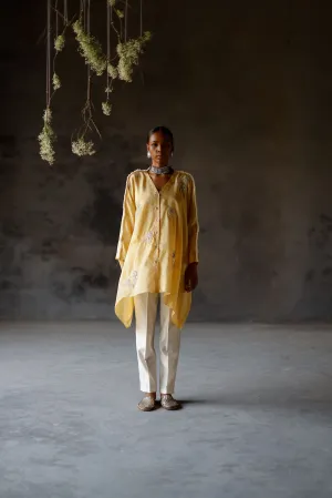 Shikha Mehta Gaga Yellow Roll Silk Kameez Set Silk Yellow Paak Ss24-Smrs19