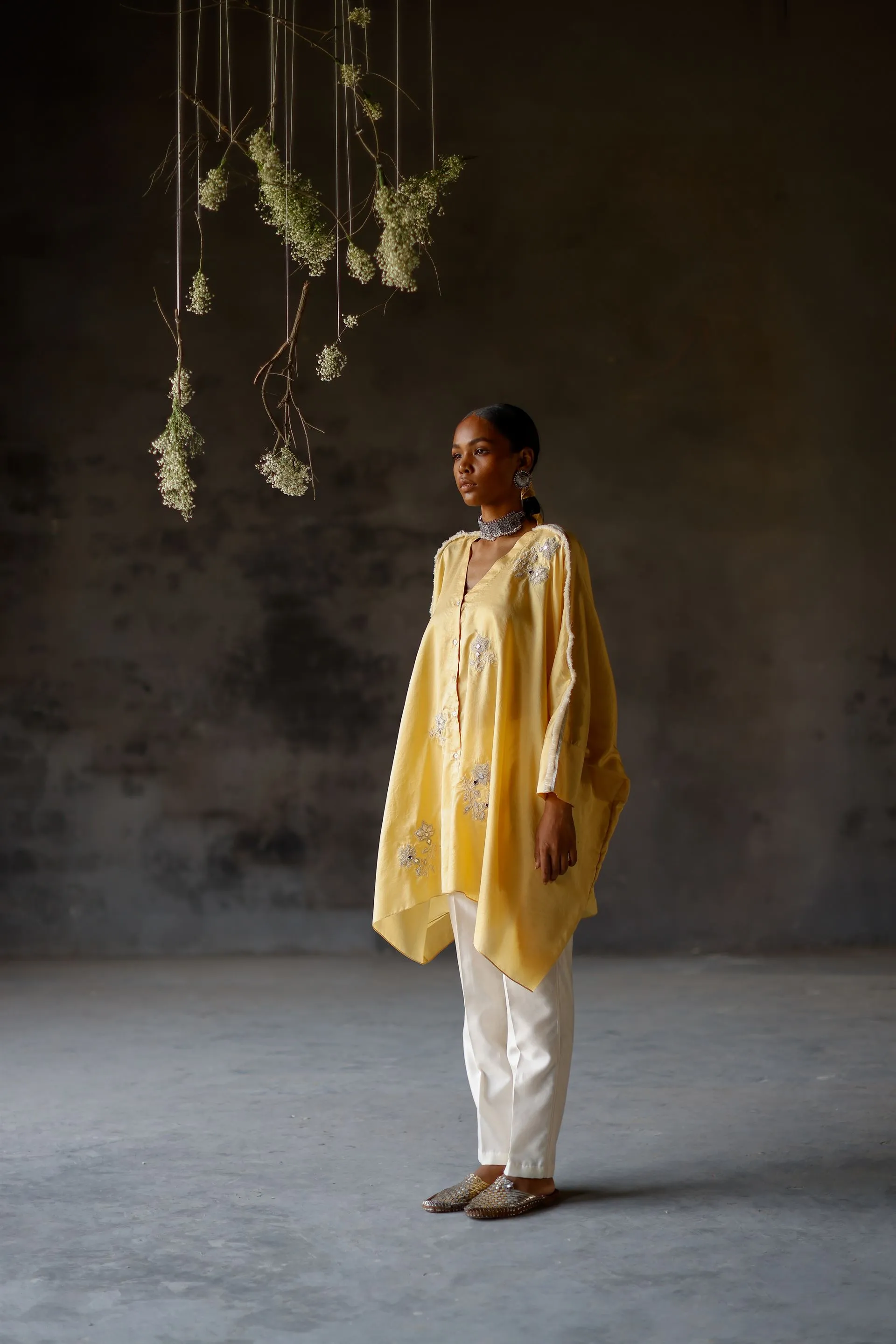 Shikha Mehta Gaga Yellow Roll Silk Kameez Set Silk Yellow Paak Ss24-Smrs19