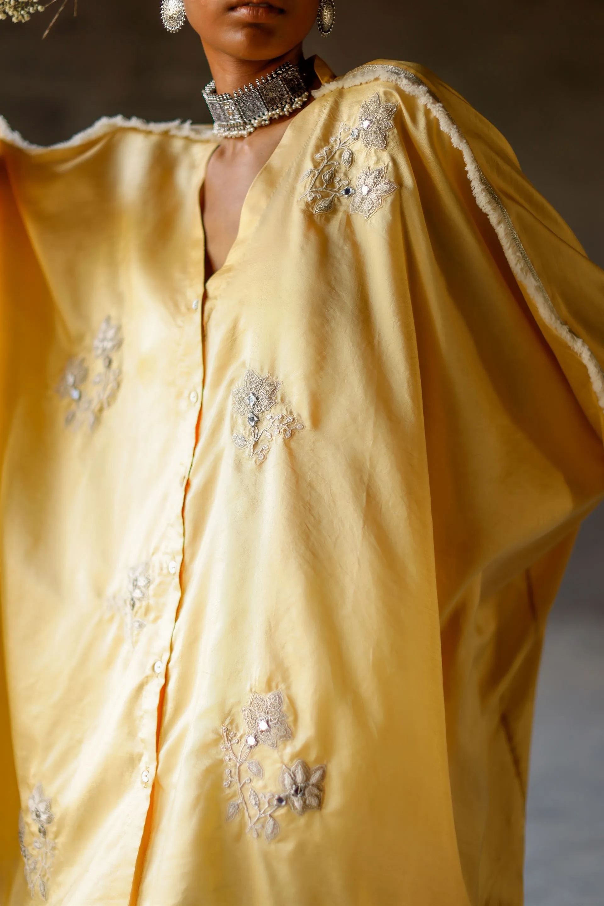 Shikha Mehta Gaga Yellow Roll Silk Kameez Set Silk Yellow Paak Ss24-Smrs19