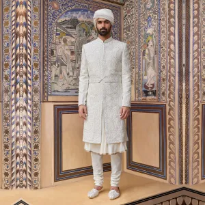 Silhouette White Belted Sherwani