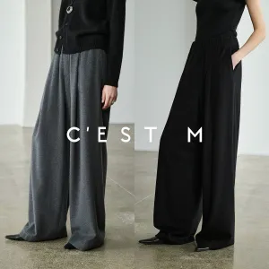 Silk Cashmere Wool Wide-Leg Trousers