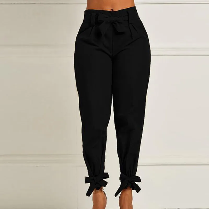 Solid Lace-up High Waist Pants