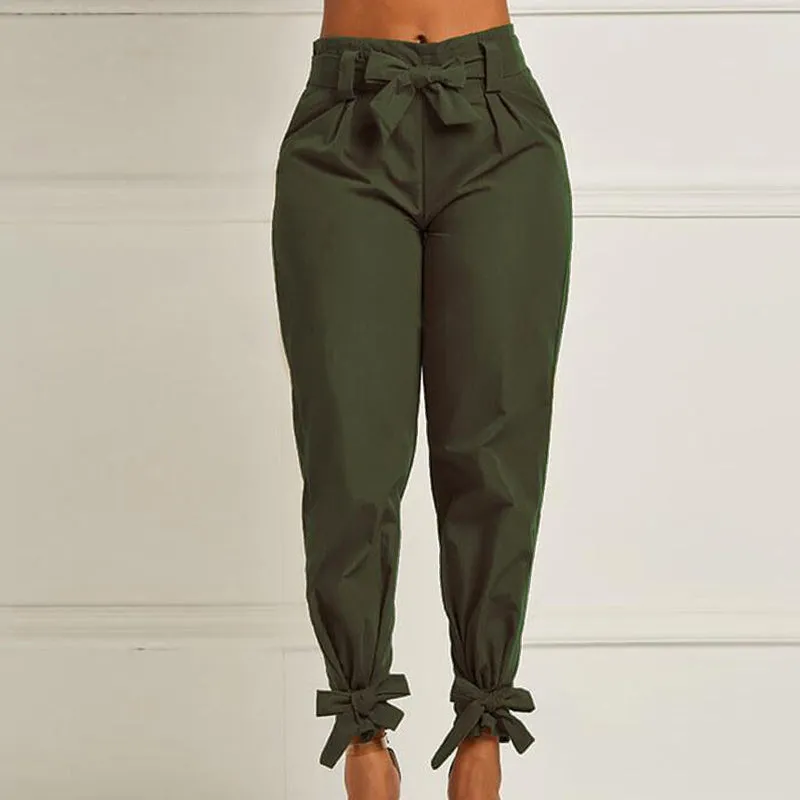 Solid Lace-up High Waist Pants