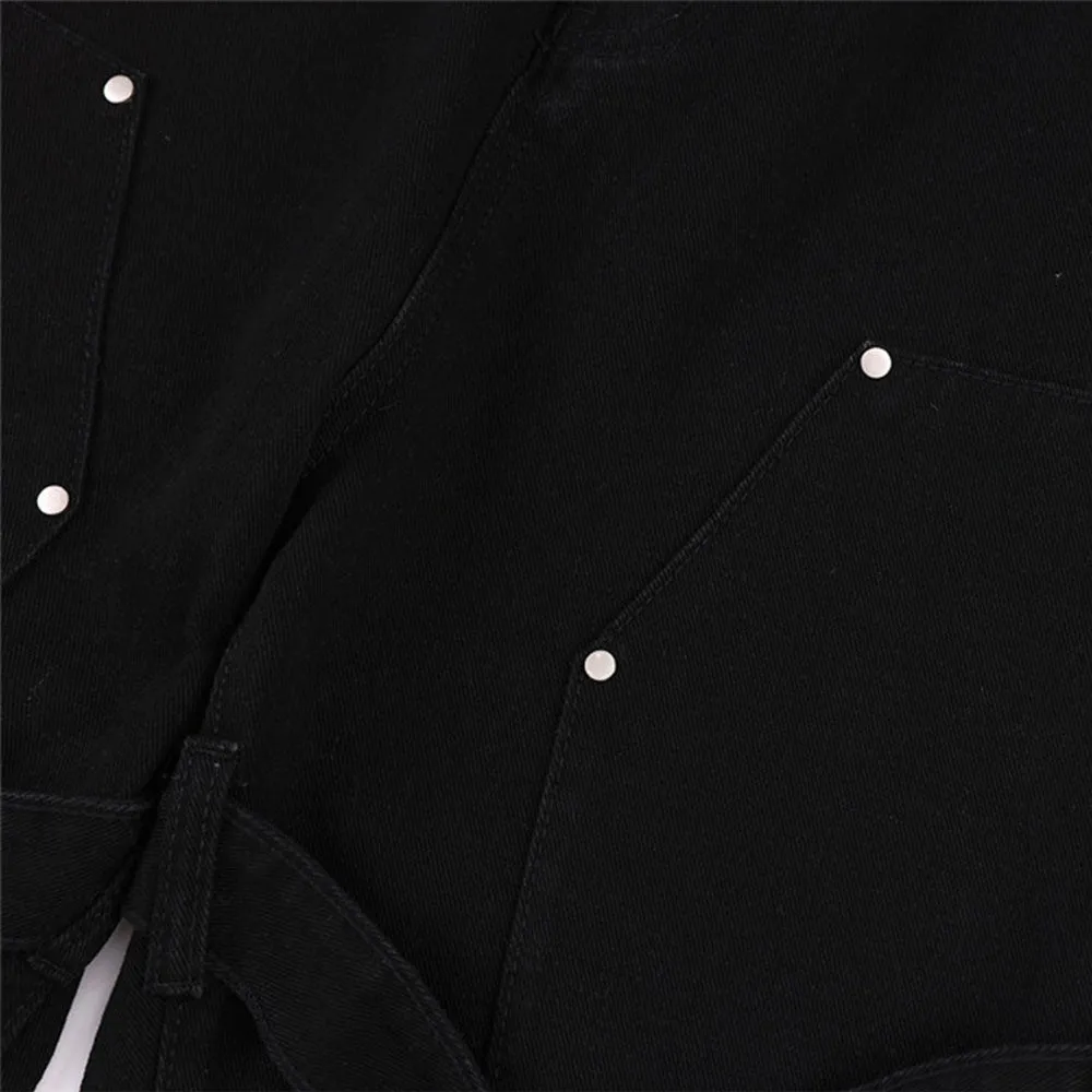 Street Rivet Bandage Belted Straight Jeans