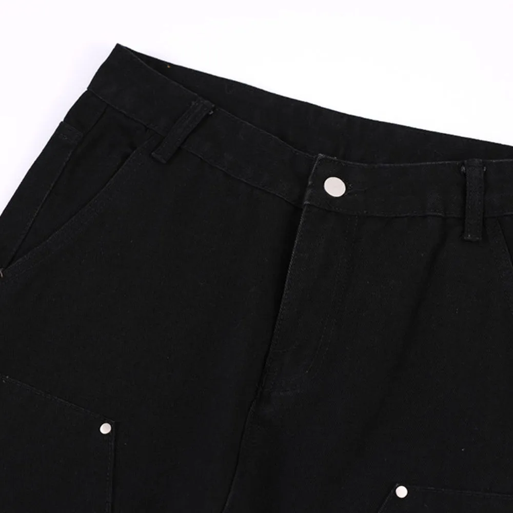 Street Rivet Bandage Belted Straight Jeans