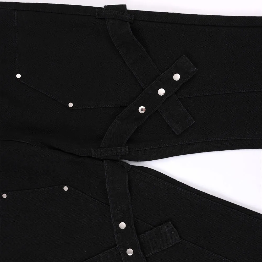 Street Rivet Bandage Belted Straight Jeans