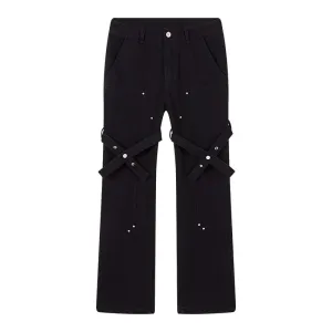 Street Rivet Bandage Belted Straight Jeans