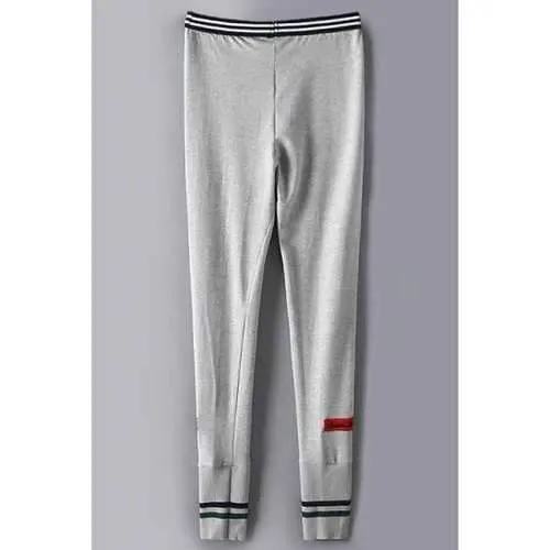 Stylish Elastic Waist Cotton Blend Women's Pants - Gray M