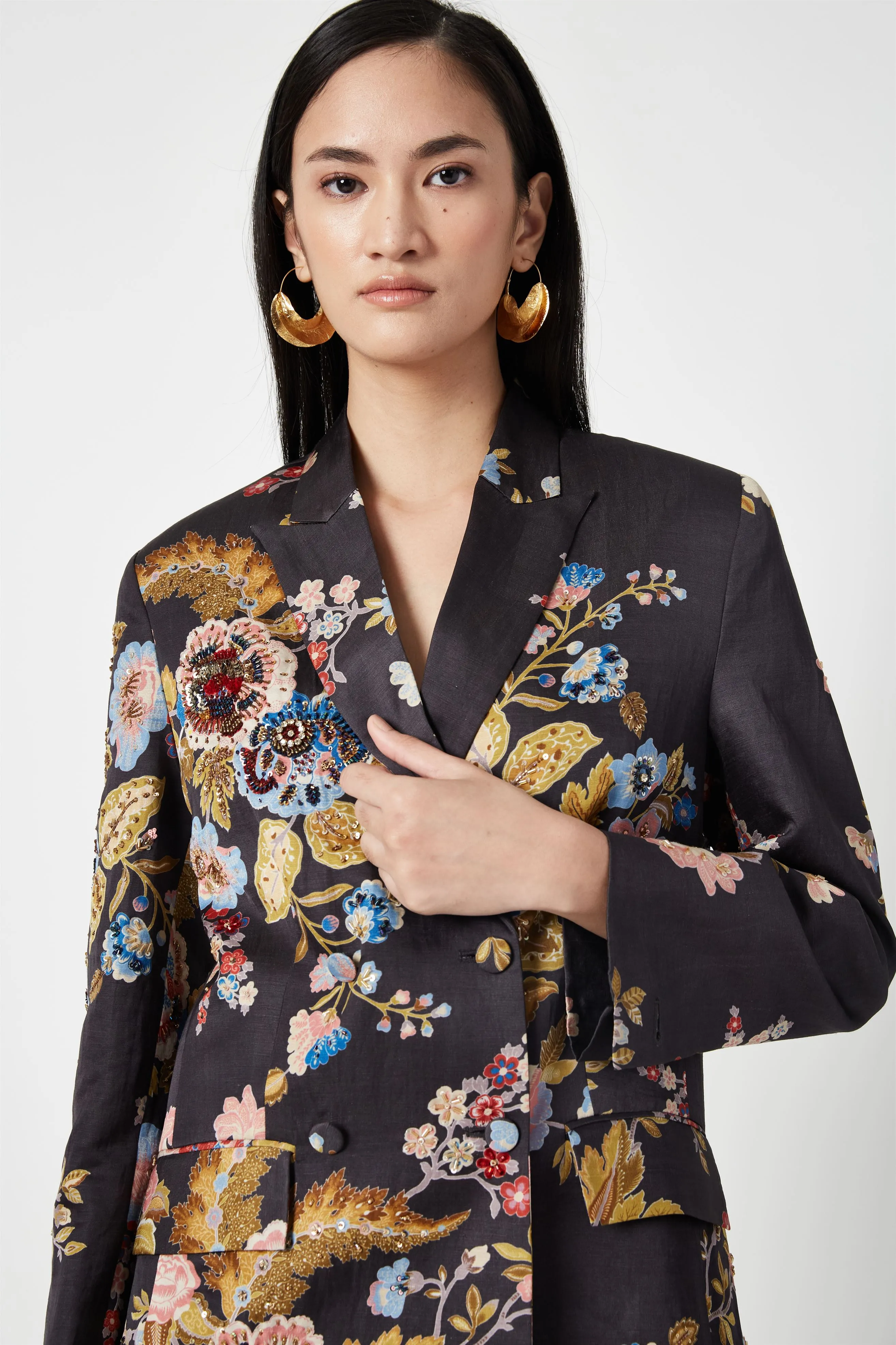 Summer Jacket Linen Satin Diana Printed-Fashion Edit Java 3-7JV-128-Payal Pratap