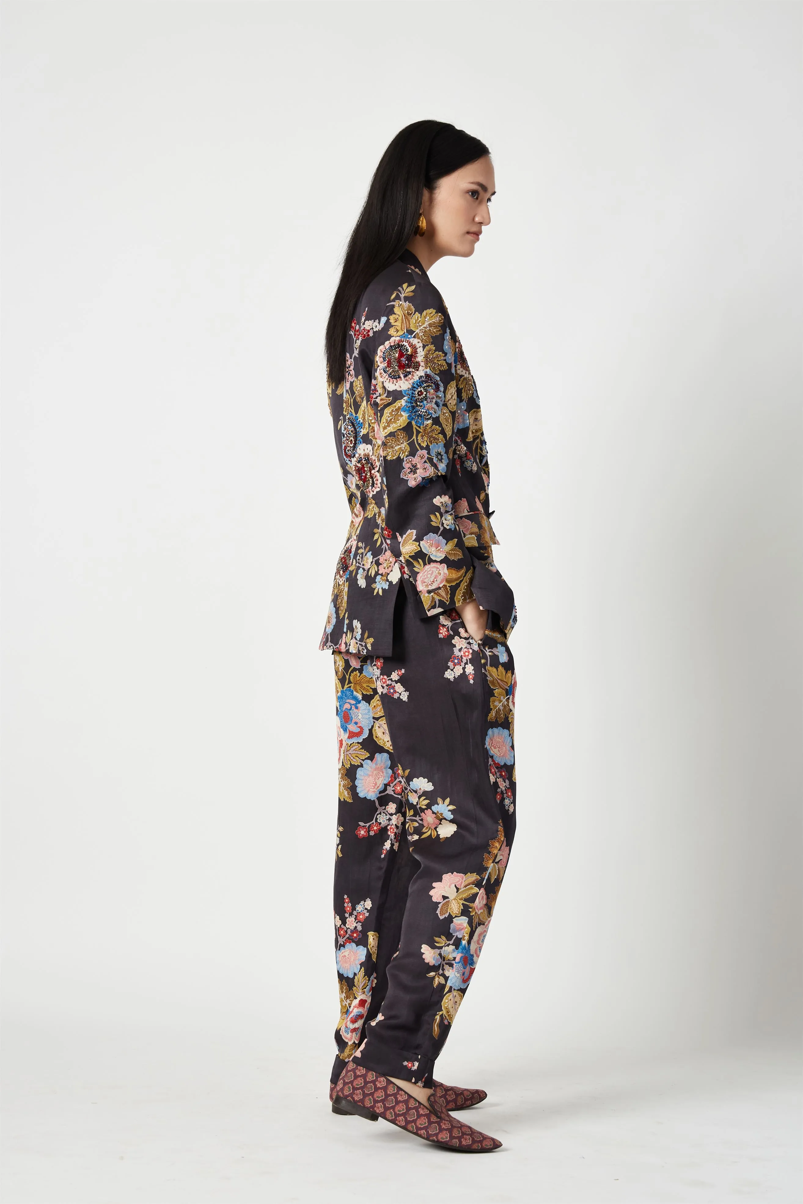Summer Jacket Linen Satin Diana Printed-Fashion Edit Java 3-7JV-128-Payal Pratap