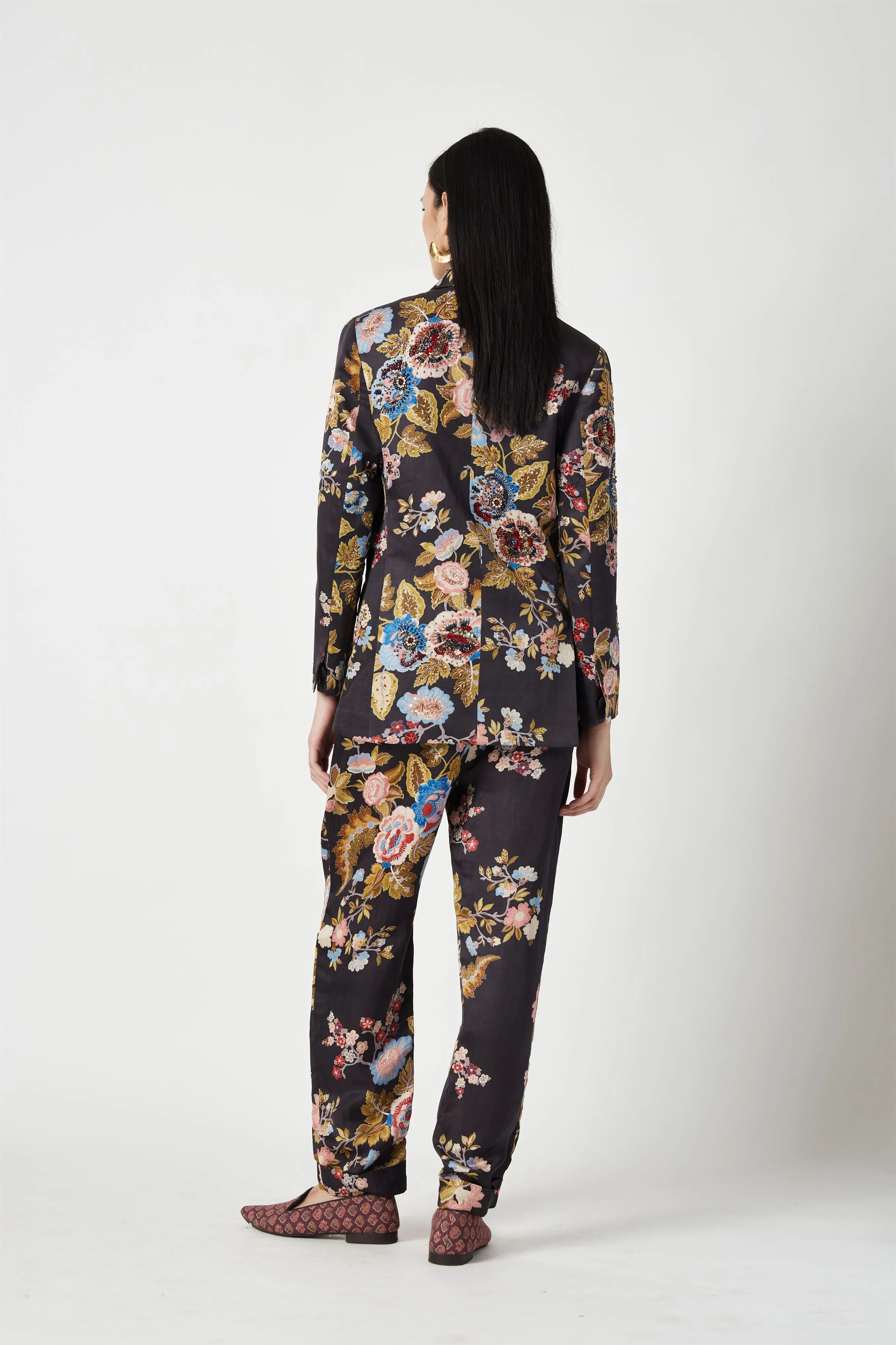 Summer Jacket Linen Satin Diana Printed-Fashion Edit Java 3-7JV-128-Payal Pratap