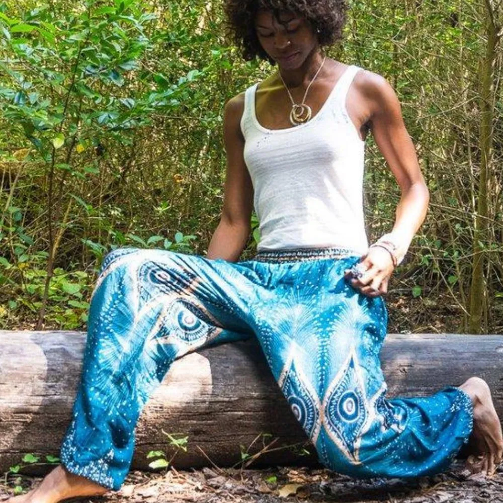 Teal Peacock Women Boho Pants
