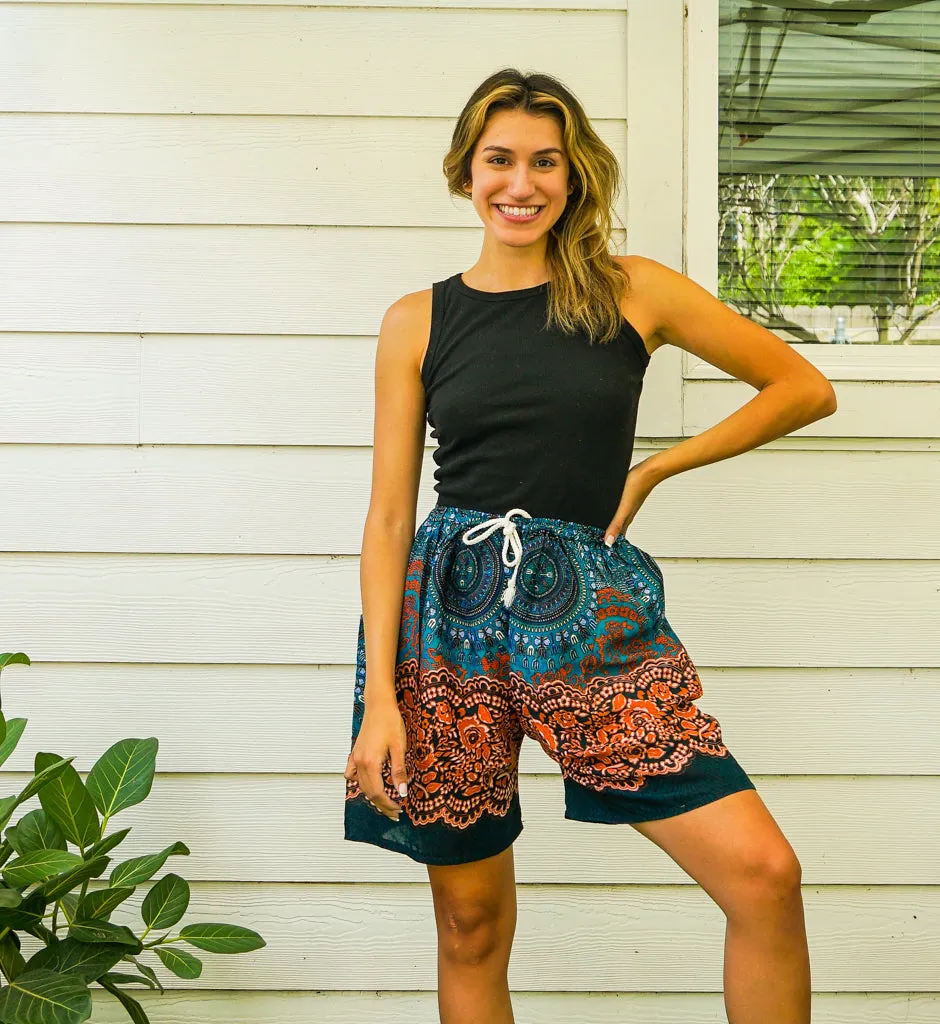 Teal Sunset Boho Shorts