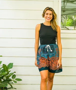 Teal Sunset Boho Shorts