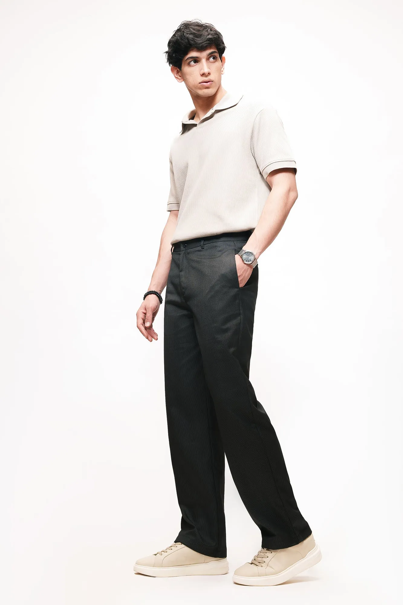 Timeless Black Men's Straight Pinstripe Pants