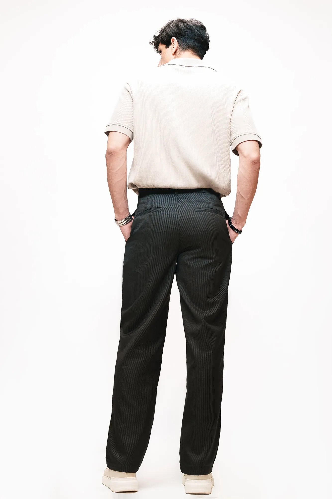 Timeless Black Men's Straight Pinstripe Pants