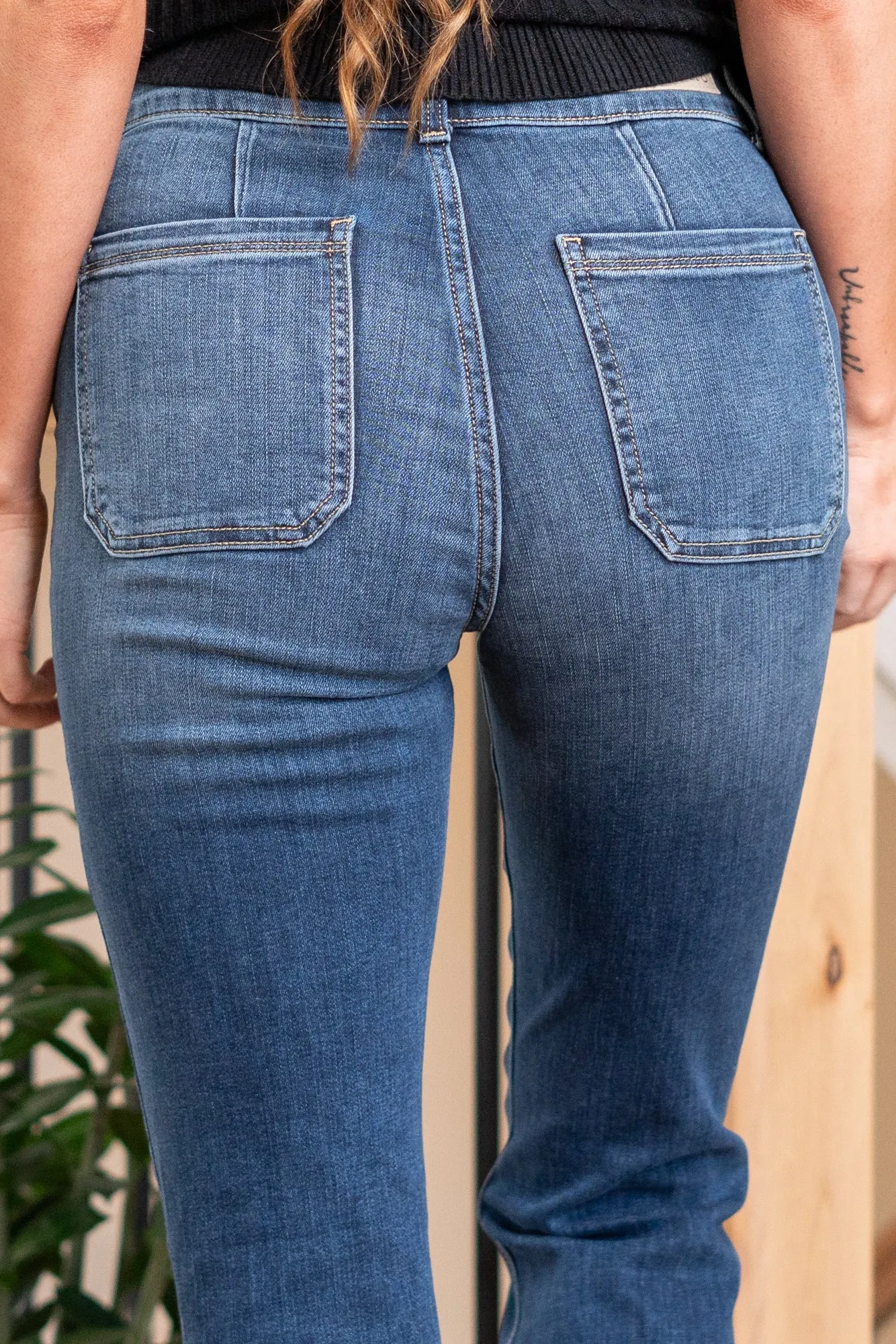 Tina High Rise Double Button Flare with Yoke Seams