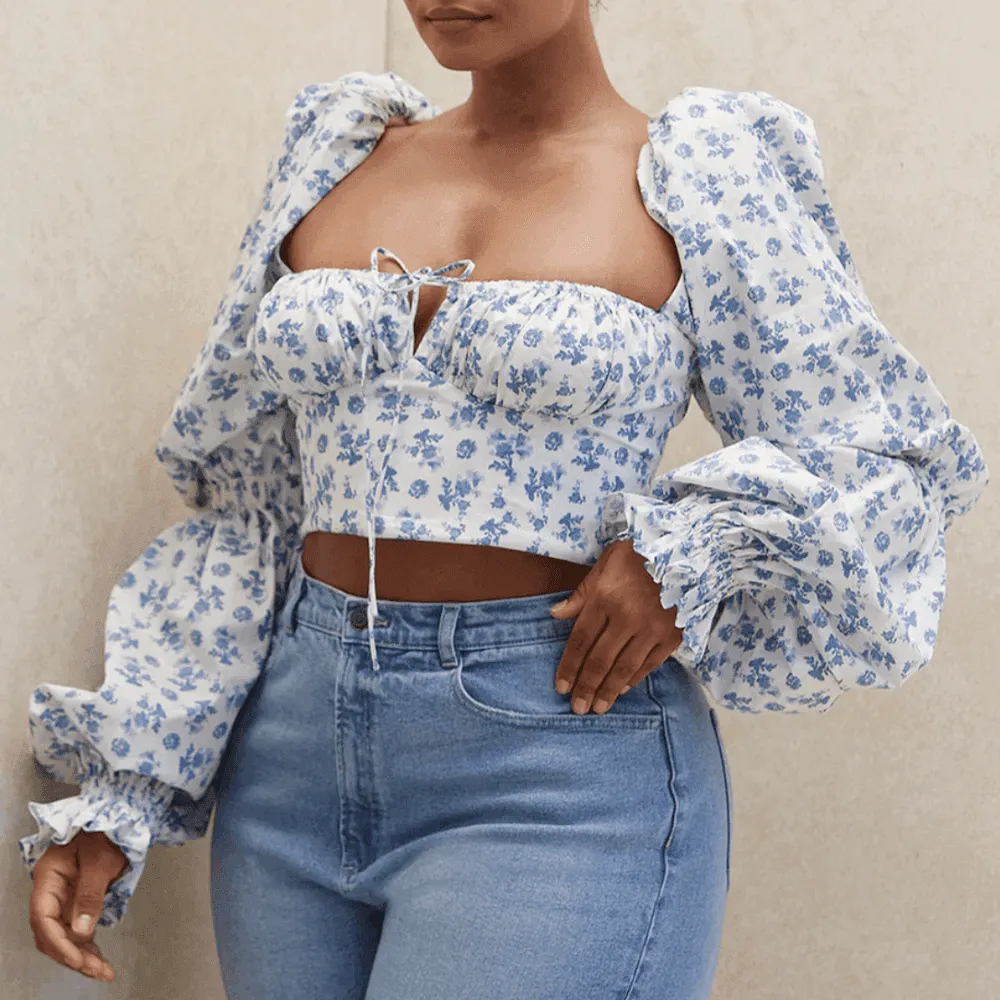 Trinity Puff Sleeve Ruched Crop Top