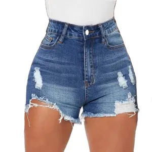Tunlaud Women High Waisted Ripped Stretchy Hot Jeans Shorts Summer Distressed Frayed Raw Hem Denim Shorts
