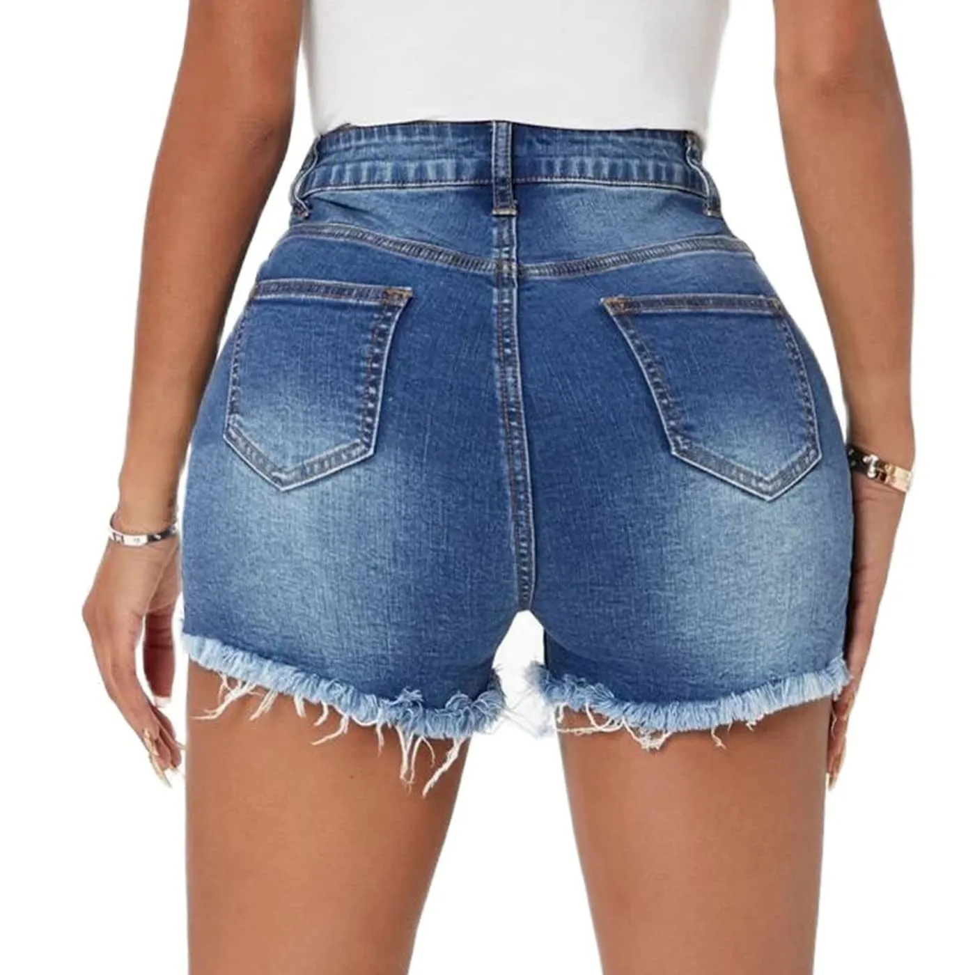 Tunlaud Women High Waisted Ripped Stretchy Hot Jeans Shorts Summer Distressed Frayed Raw Hem Denim Shorts
