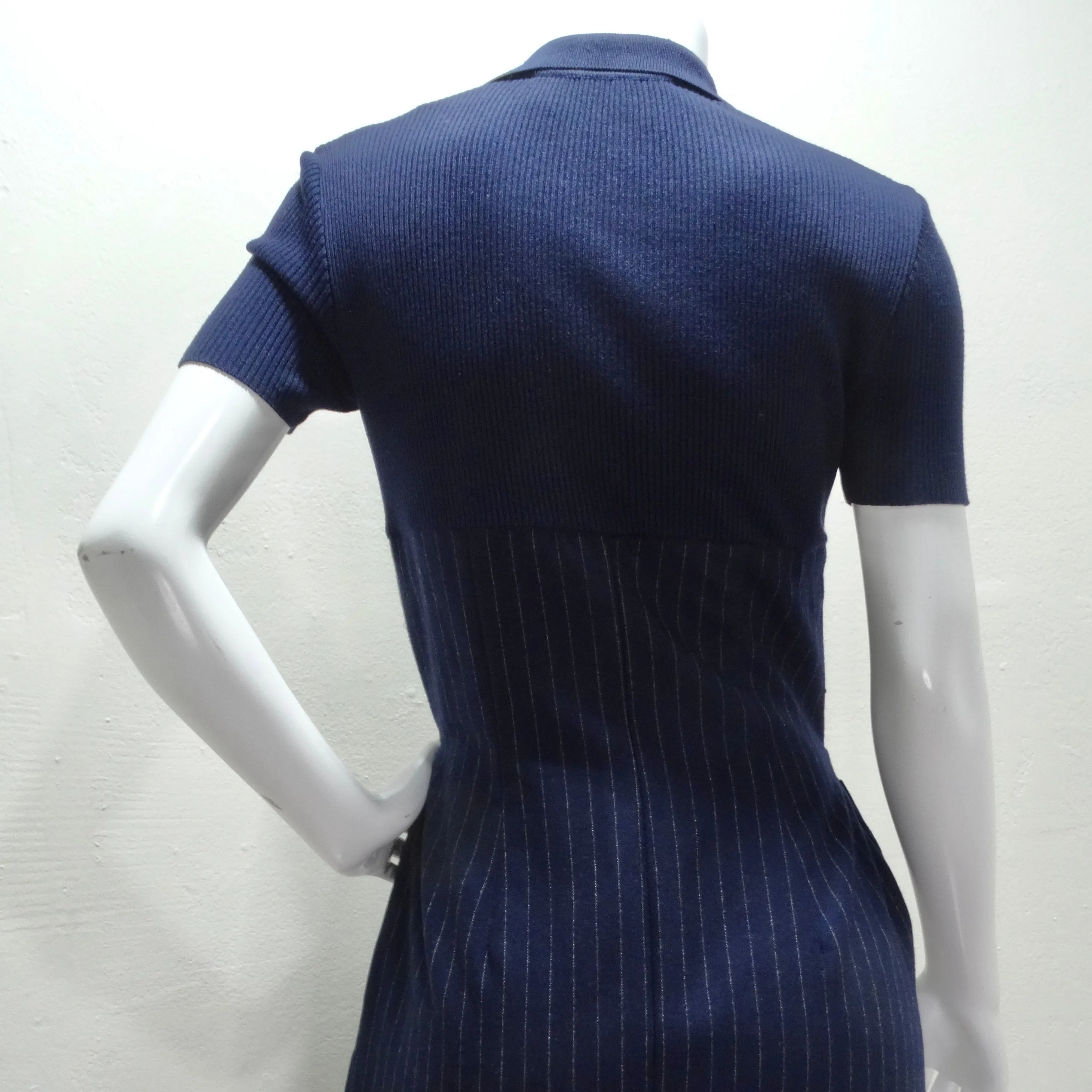 Valentino 1980s Pinstripe Chain Link Belted Midi Dress