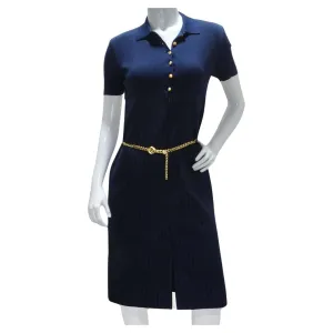 Valentino 1980s Pinstripe Chain Link Belted Midi Dress