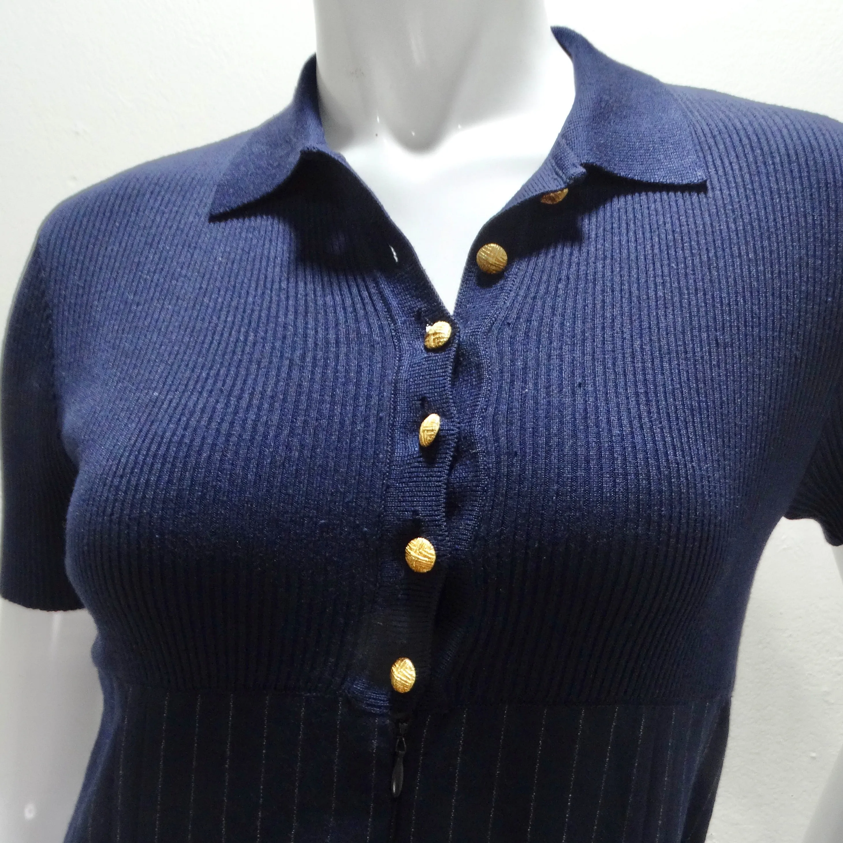 Valentino 1980s Pinstripe Chain Link Belted Midi Dress