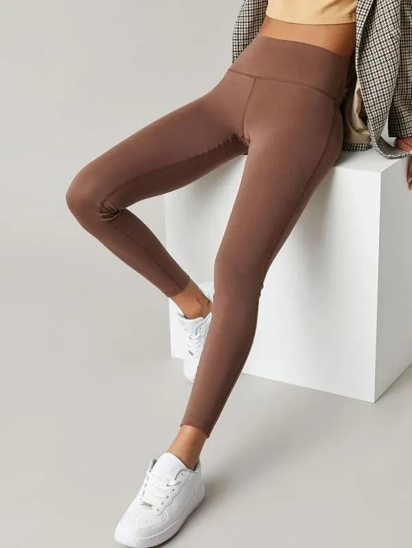 Vinyasa Wide Waistband Leggings - Rust Brown