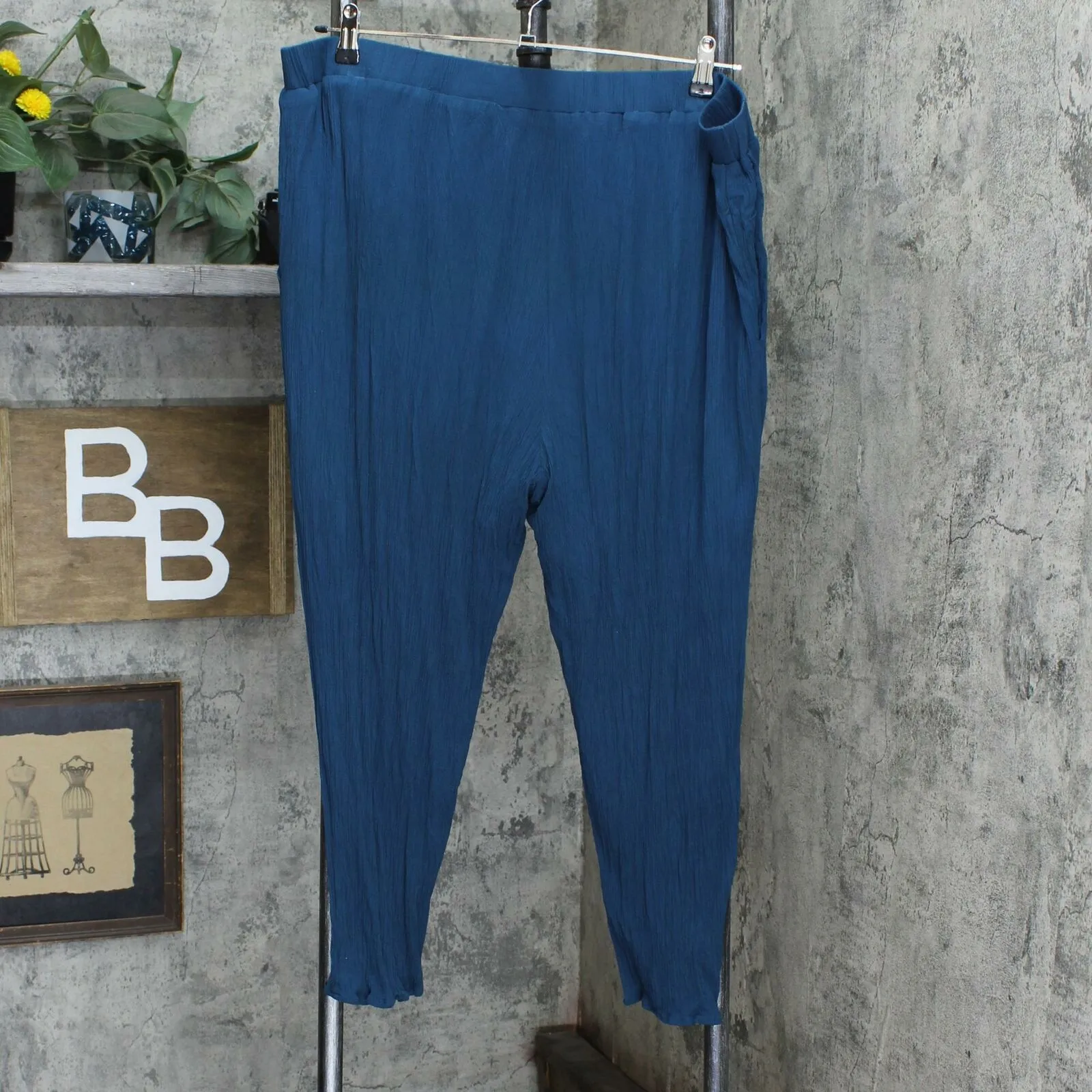 West Kei Plus Size Tua Pull-On Slim Gauze Pants Teal Blue Green 2X