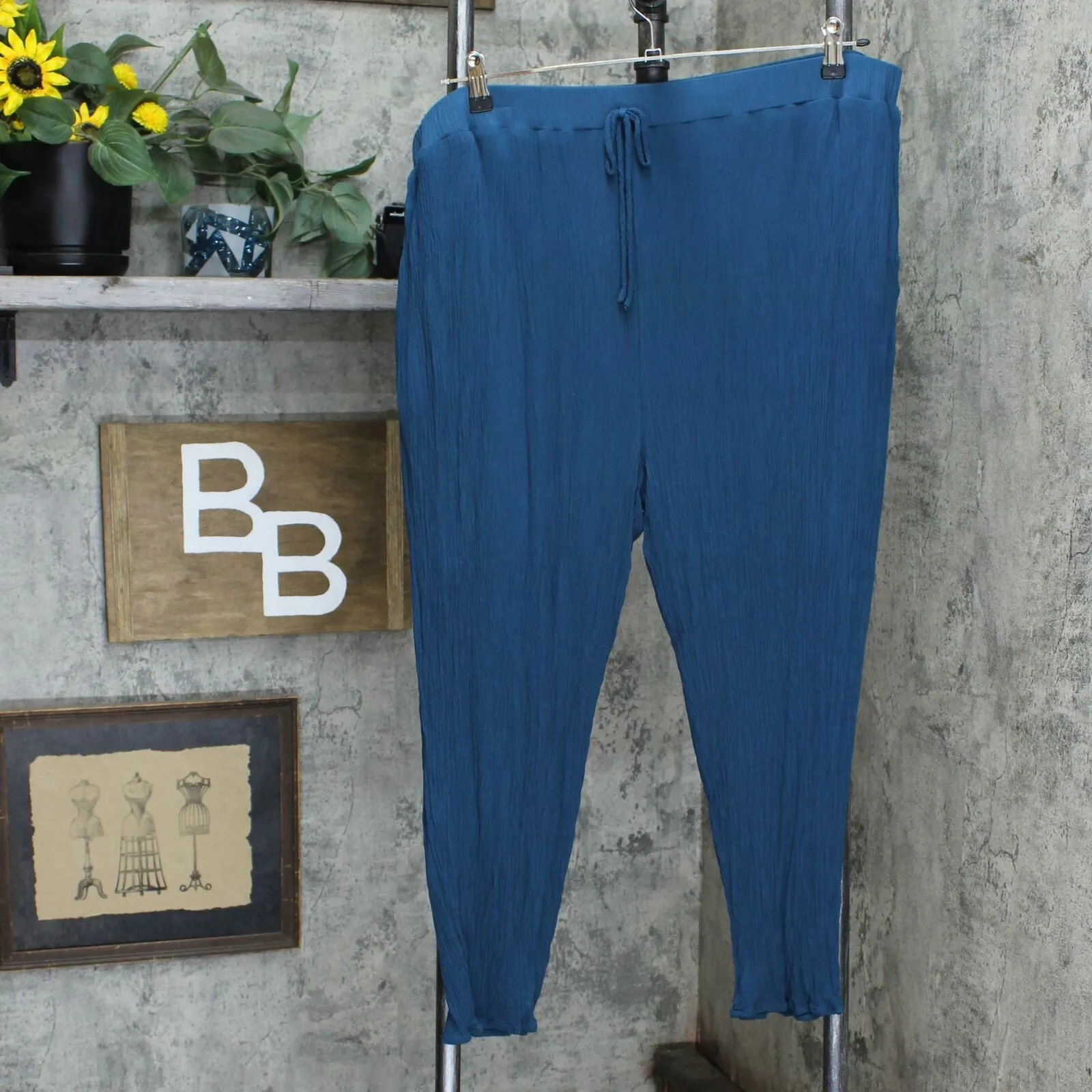 West Kei Plus Size Tua Pull-On Slim Gauze Pants Teal Blue Green 2X