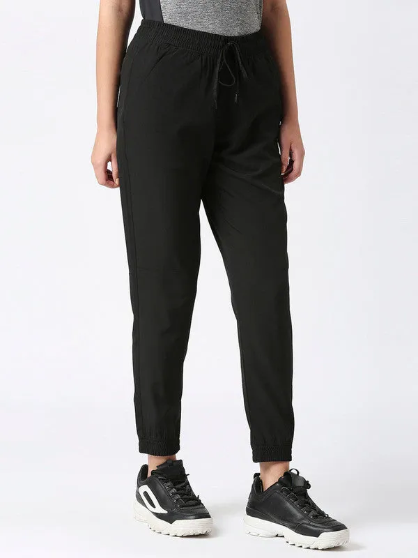 Women Black Solid Joggers Pant- GROOVER-BK