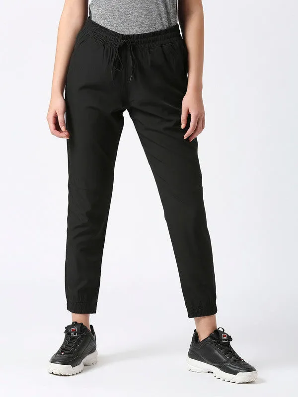 Women Black Solid Joggers Pant- GROOVER-BK