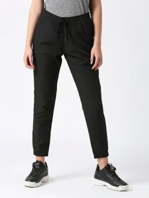 Women Black Solid Joggers Pant- GROOVER-BK